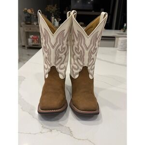 Laredo 5621 Women 8 W Brown White Leather Square Toe Western Cowgirl Boots